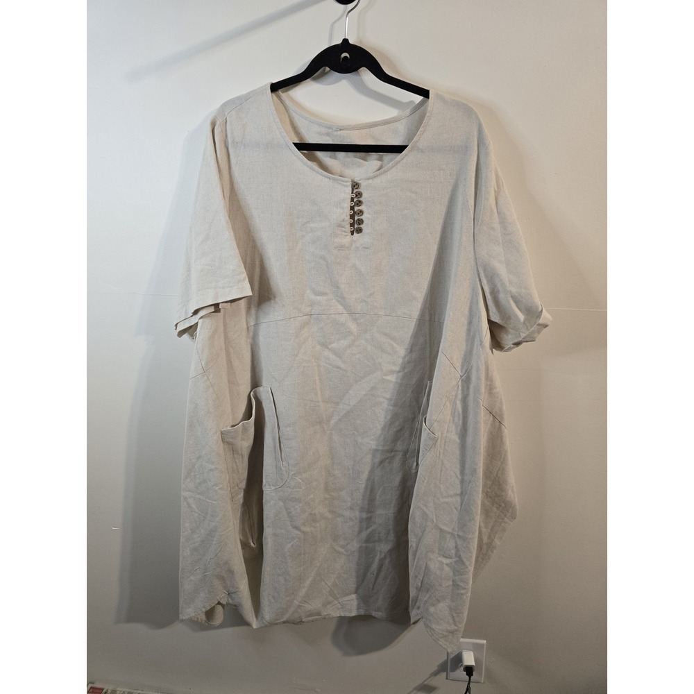 Minibee Linen‎ Blend Shift Dress Women's XL Lagenlook Oversized Pockets Casual